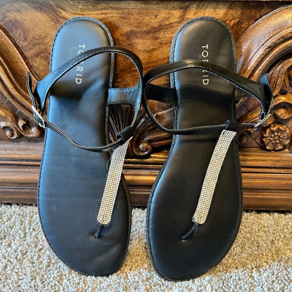 Torrid Rhinestone Black T-Strap Sandals Women's Size 12W - Picture 11 of 11